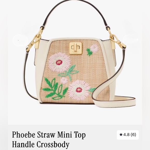 🌸 KATE SPADE “Phoebe” Straw Mini Top Handle Crossbody — Floral Embroidered 🌸 - Picture 3 of 11